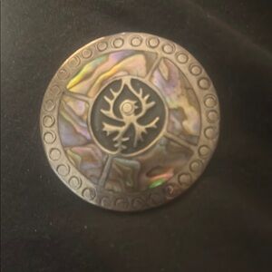 Silver and Iridescent Round Brooch